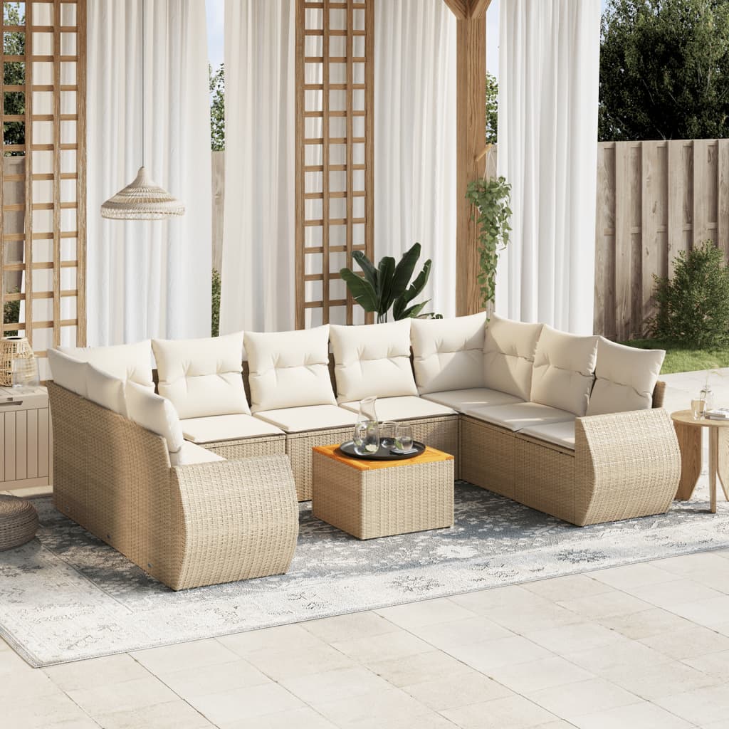 10 Pcs conjunto de sofás p/ jardim com almofadões vime PE bege