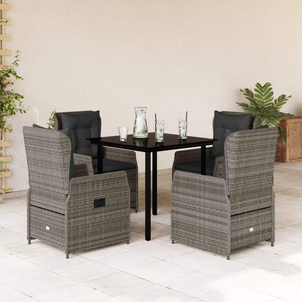 5 Pcs conjunto de jantar p/ jardim c/ almofadões vime PE cinza