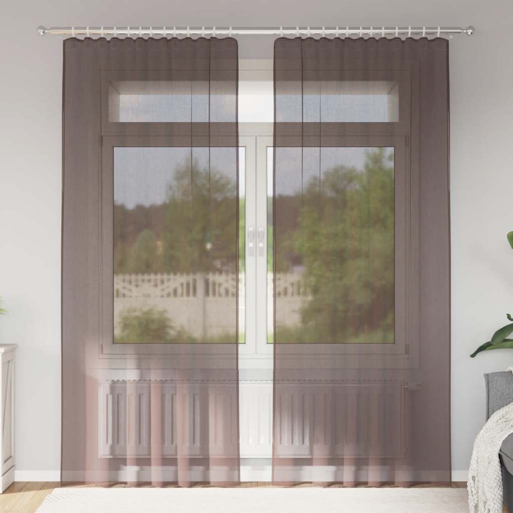 Cortinas de voile com aba 2 pcs castanho