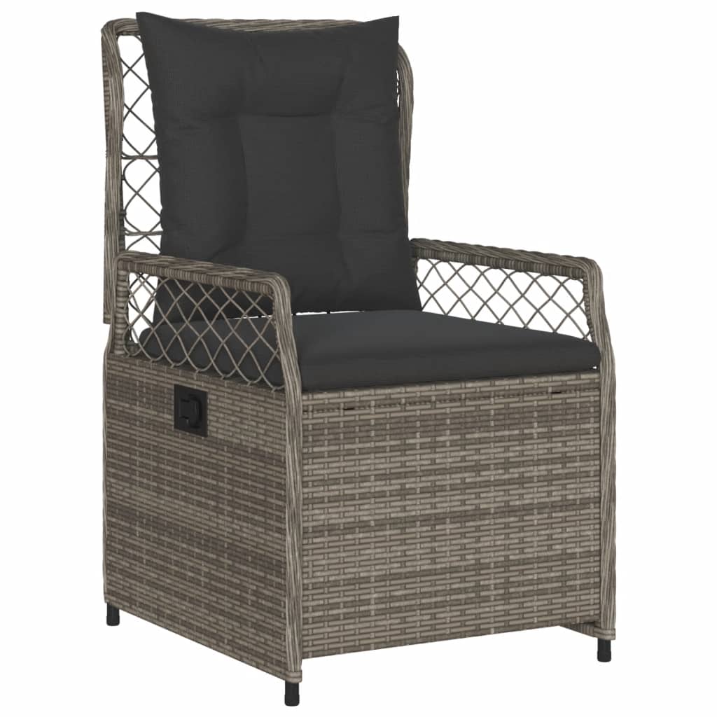 3 Pcs conjunto de jantar p/ jardim c/ almofadões vime PE cinza