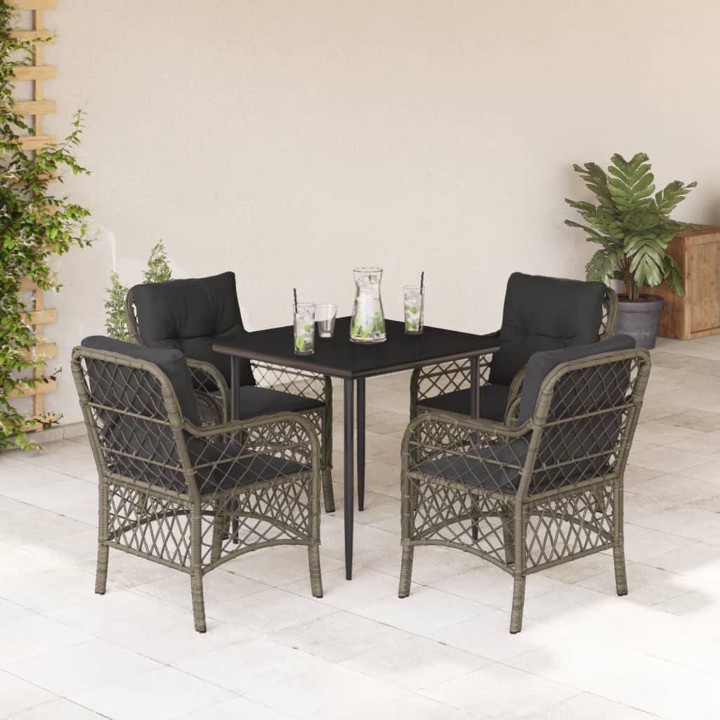 5 Pcs conjunto de jantar p/ jardim c/ almofadões vime PE cinza