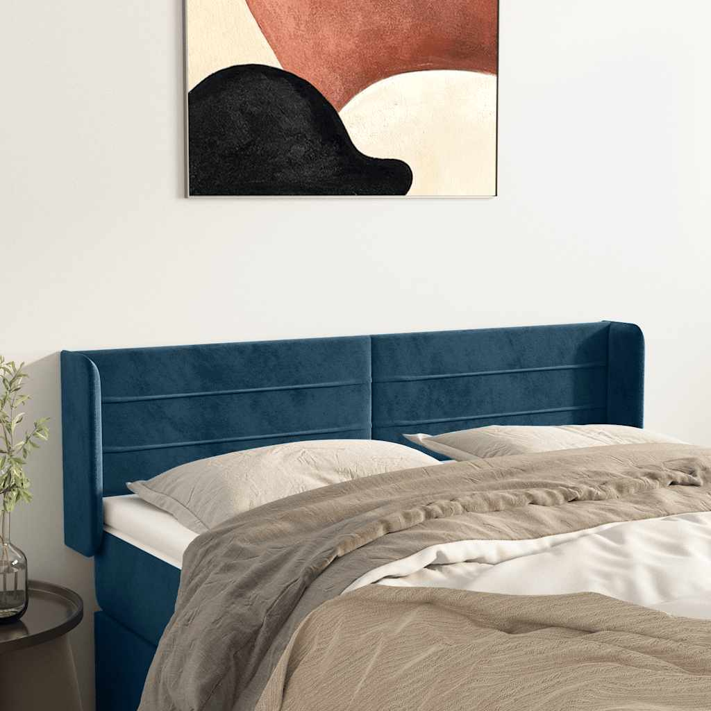 Cabeceira de cama c/ abas tecido 147x16x78/88cm azul-escuro
