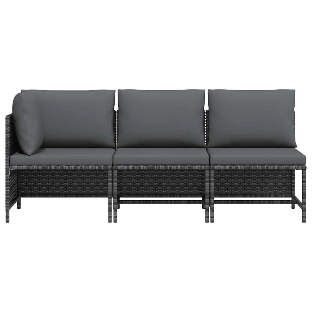 3 Pcs conjunto lounge de jardim c/ almofadões vime PE cinzento