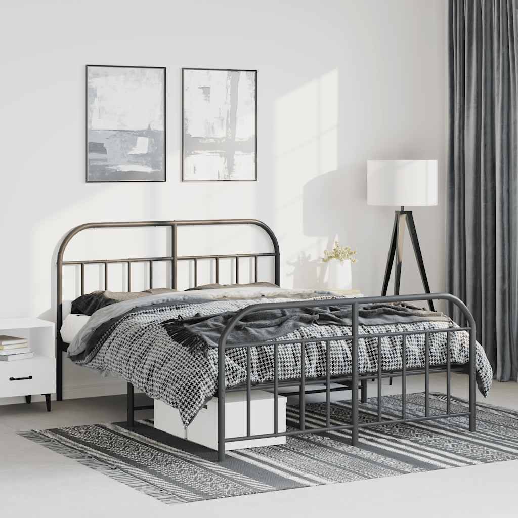 Estrutura de cama com cabeceira e pés 150x200 cm metal preto