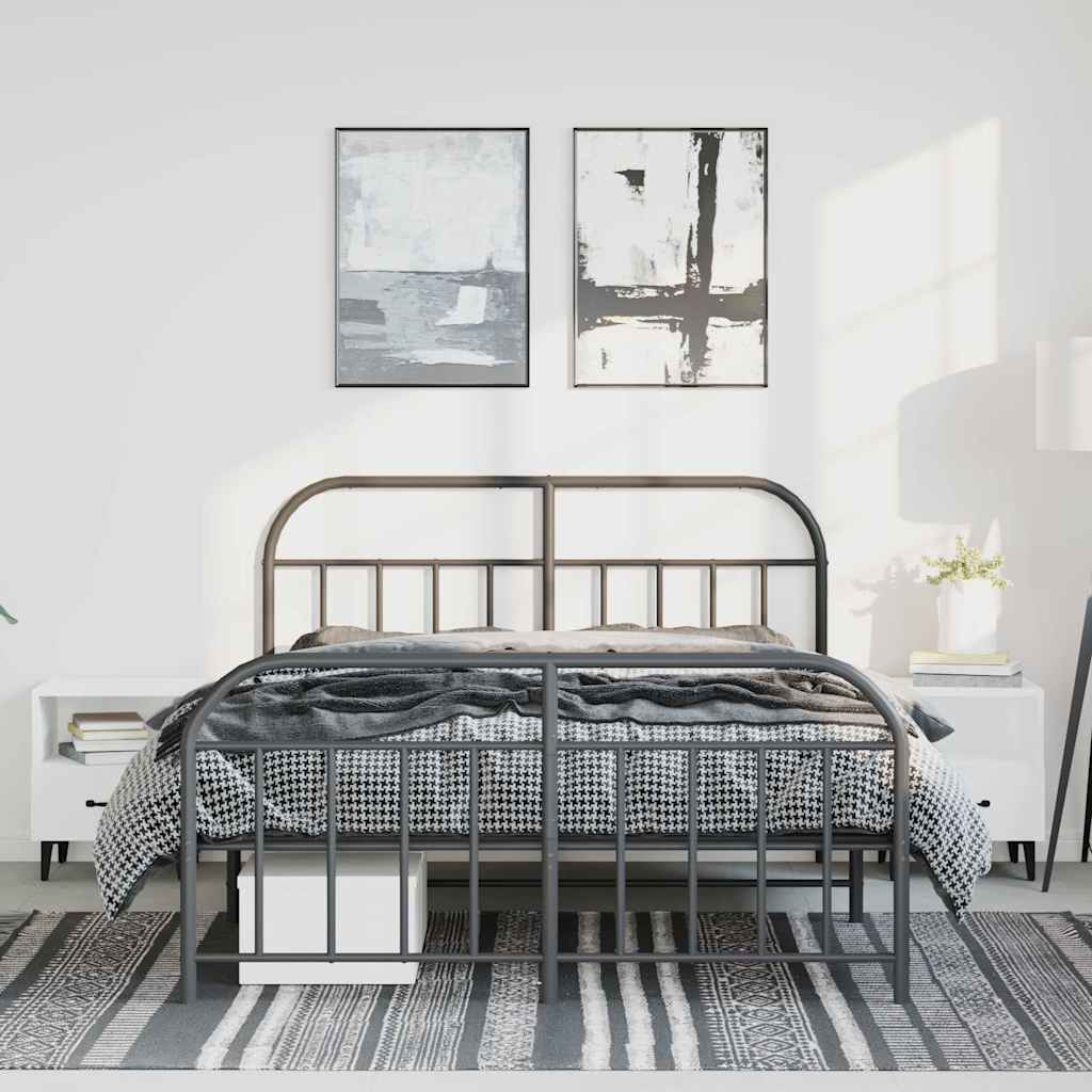 Estrutura de cama com cabeceira e pés 150x200 cm metal preto