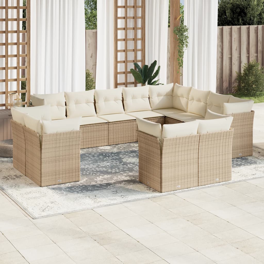12 Pcs conjunto de sofás p/ jardim com almofadões vime PE bege