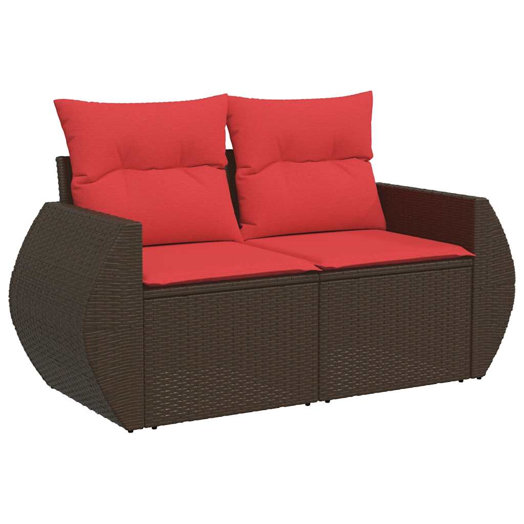 6 Pcs conjunto de sofás jardim c/ almofadões vime PE castanho