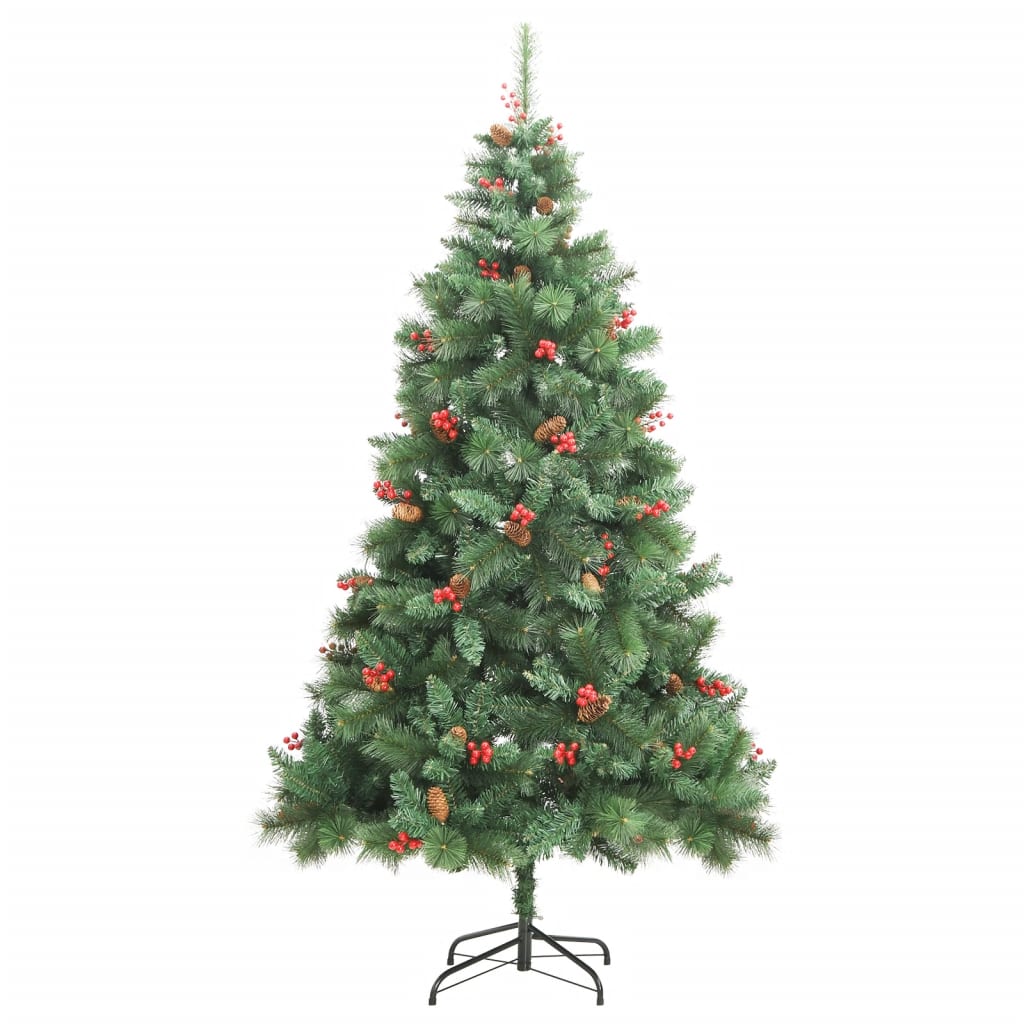 Árvore de natal artificial articulada c/ pinhas e bagas 210 cm