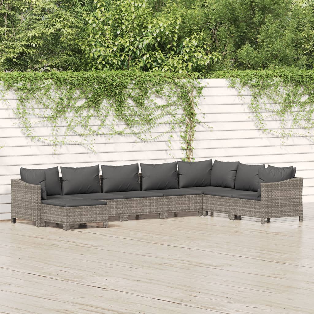 8 Pcs conjunto lounge de jardim c/ almofadões vime PE cinzento