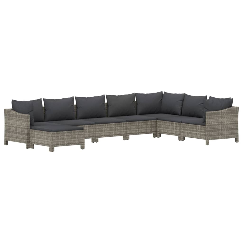 8 Pcs conjunto lounge de jardim c/ almofadões vime PE cinzento
