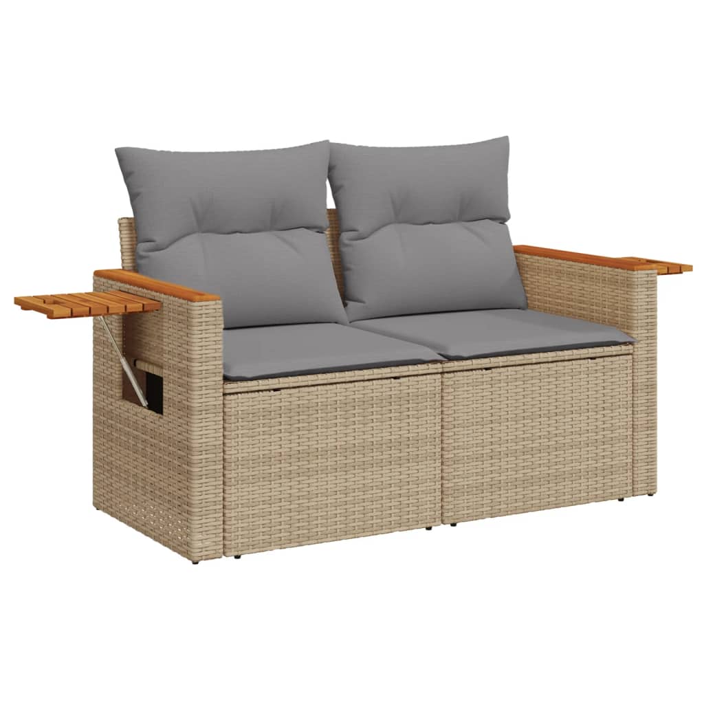 3 Pcs conjunto de sofás p/ jardim com almofadões vime PE bege