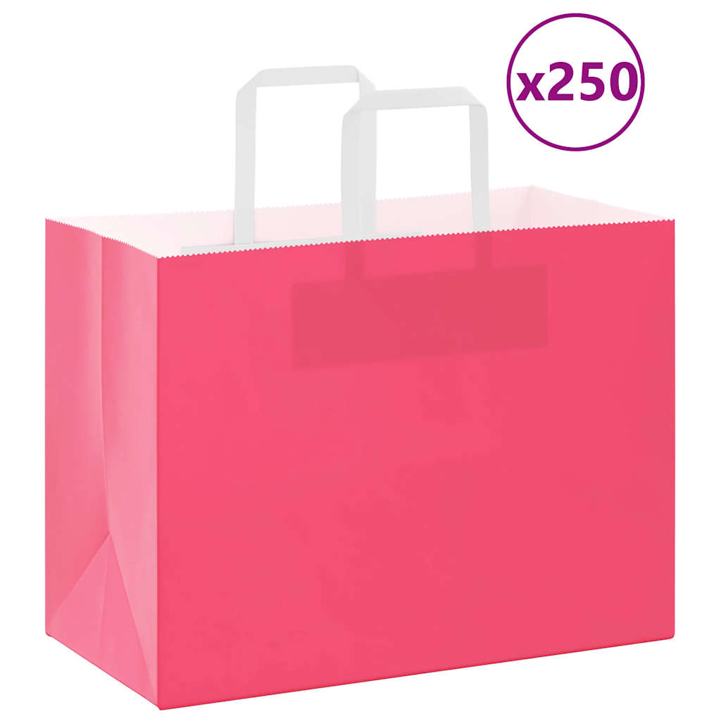 Sacos de papel 250 unid com alças rosa 32x17x25 cm