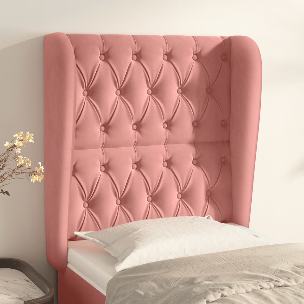 Cabeceira de cama c/ abas veludo 83x23x118/128 cm rosa