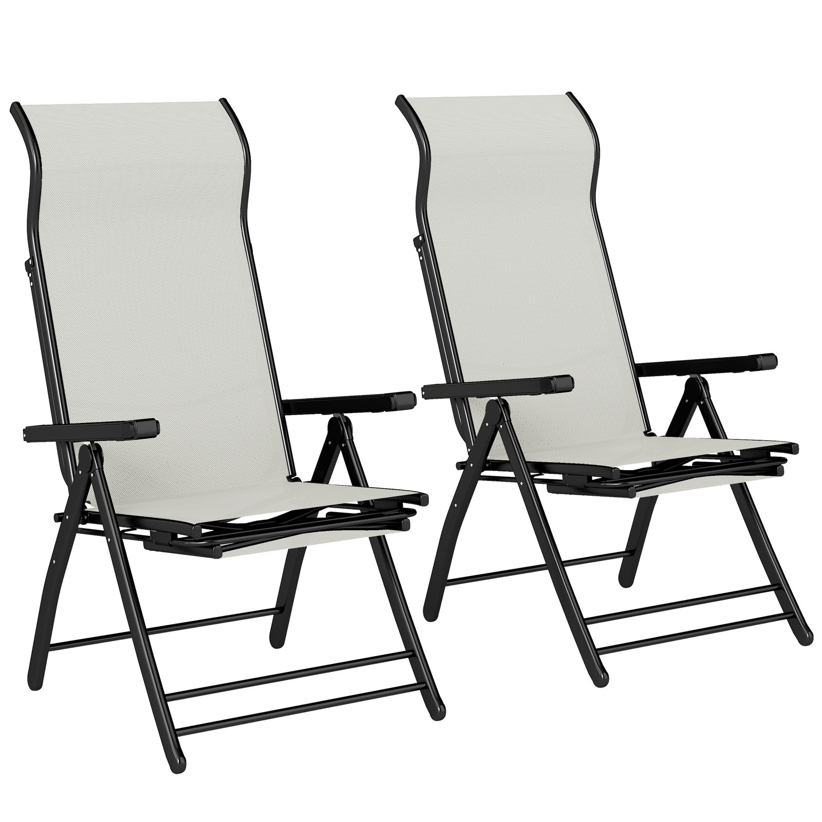 Conjunto de 2 cadeiras dobráveis reclináveis de jardim exterior com encosto alto ajustável em 5 posições apoio para pés cinza claro