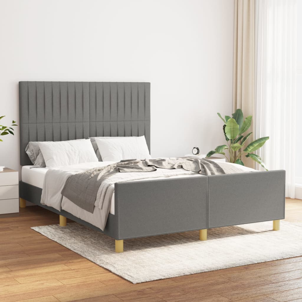 Estrutura de cama sem colchão 140x200 cm tecido cinzento-escuro
