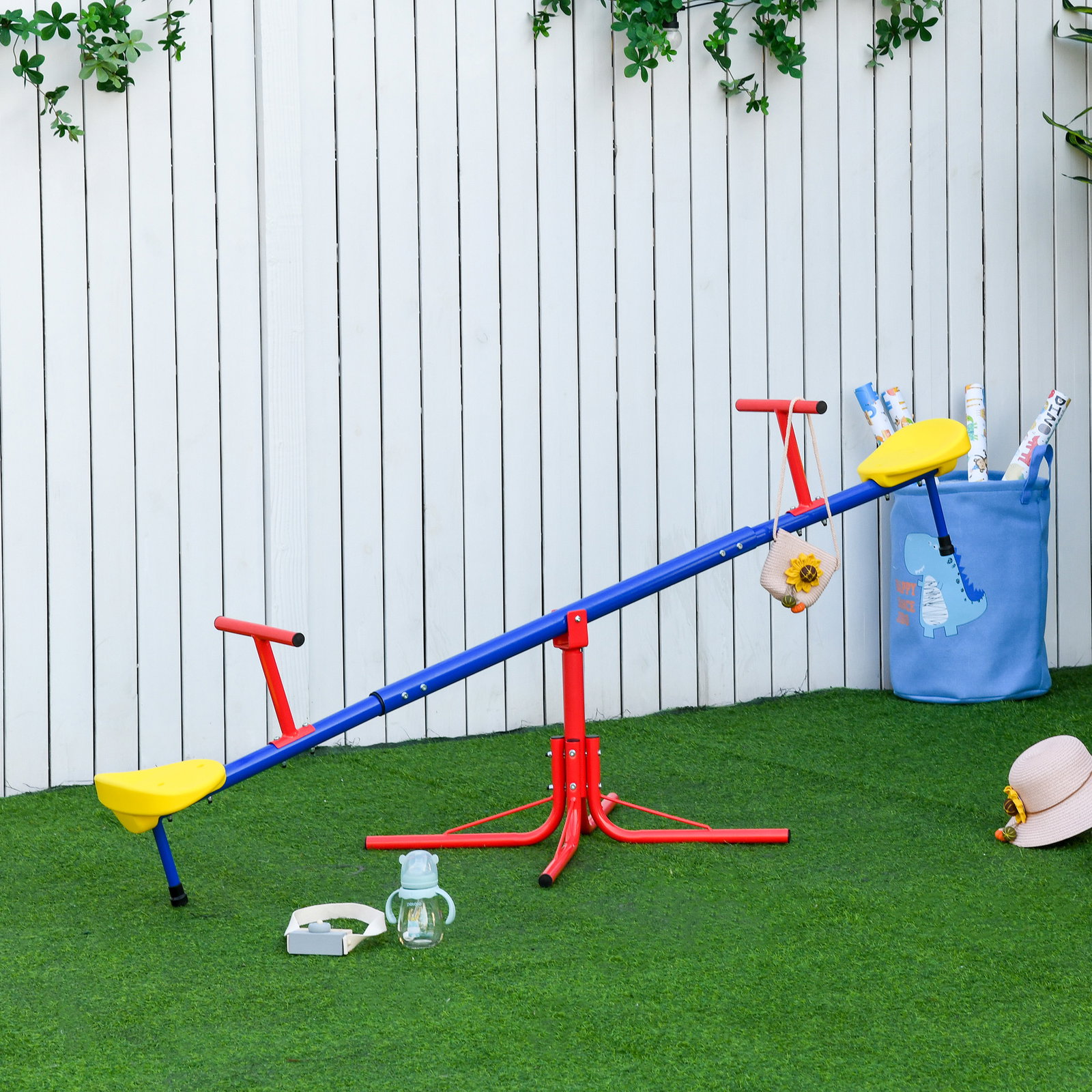 Balanço giratória 360º para crianças acima de 3 anos com base de 4 hastes, postes de parada e alças de fácil aderência jardim pátio 182x77x43 cm multicolor