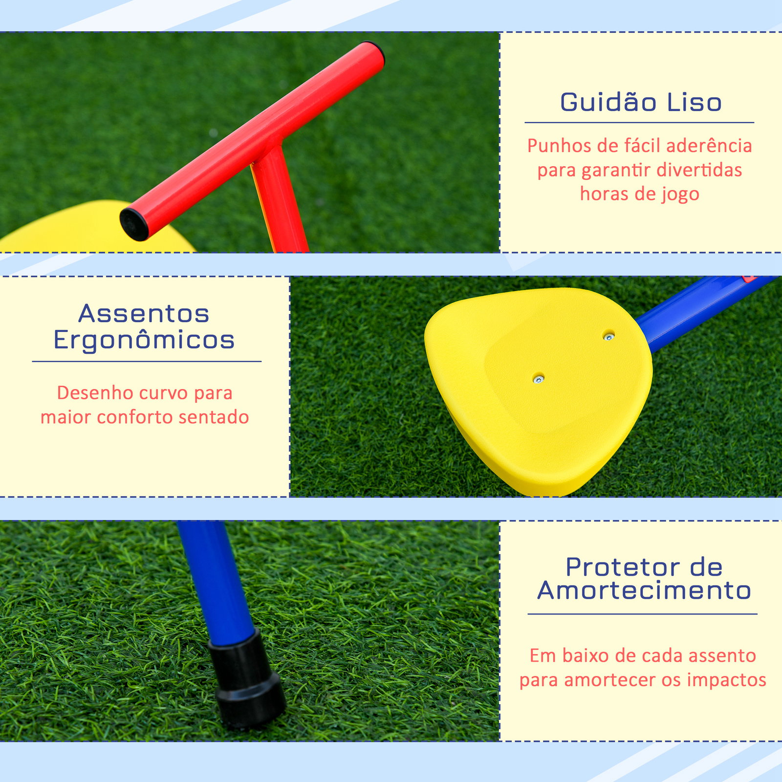 Balanço giratória 360º para crianças acima de 3 anos com base de 4 hastes, postes de parada e alças de fácil aderência jardim pátio 182x77x43 cm multicolor