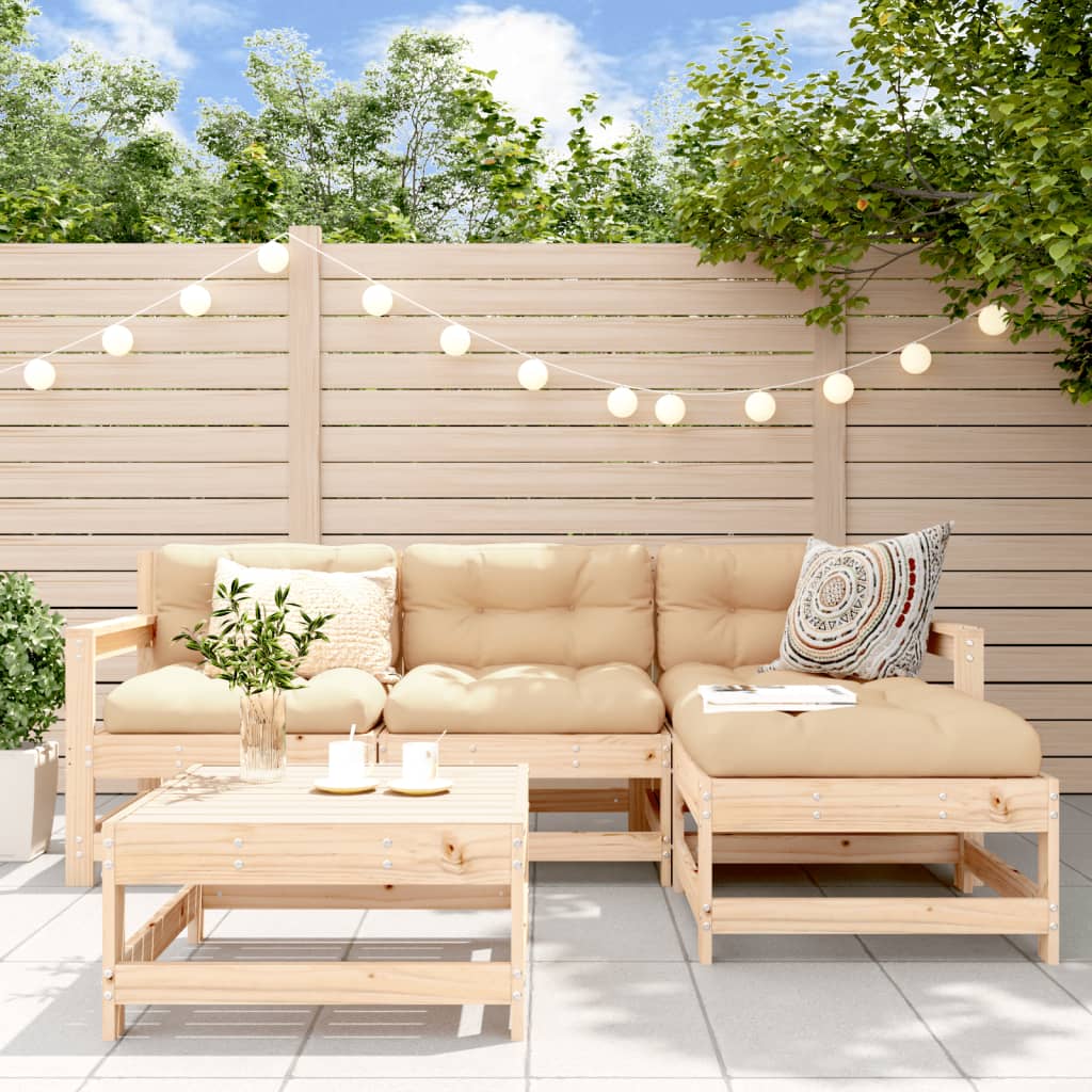 5 Pcs conjunto lounge de jardim madeira de pinho maciça