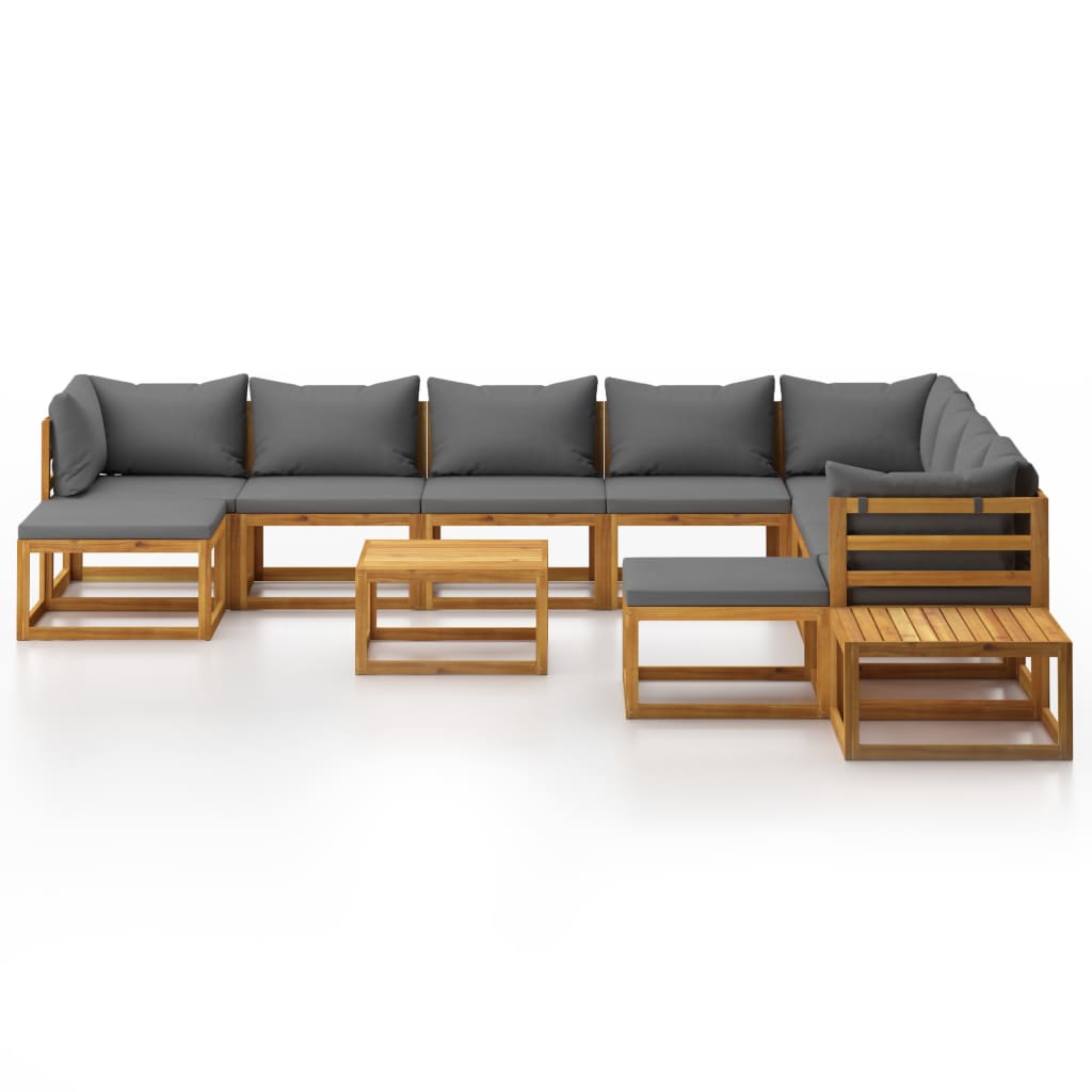 12 Pcs conjunto lounge de jardim com almofadões acácia maciça