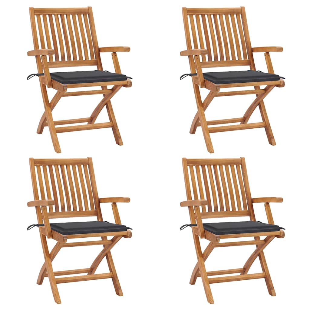 Cadeiras de jardim dobráveis c/ almofadões 4 pcs teca maciça