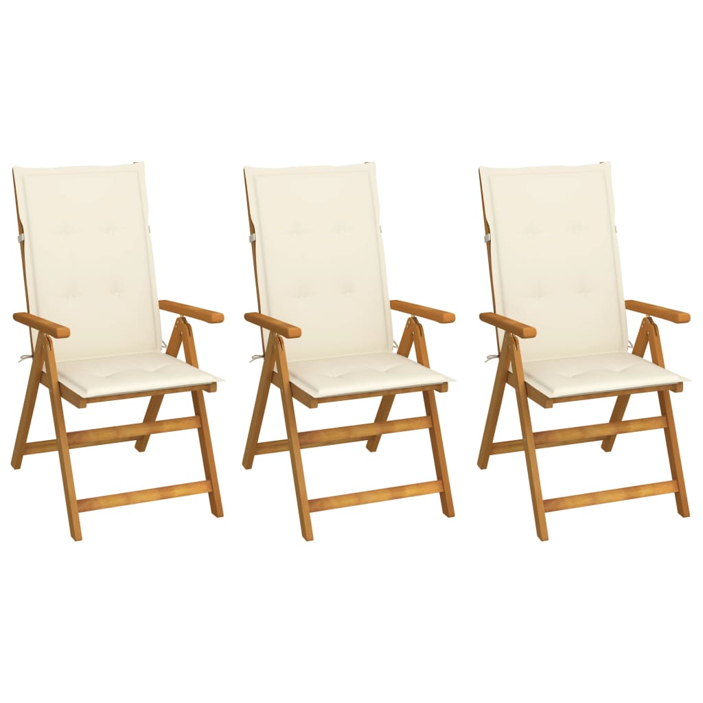 Cadeiras de jardim dobráveis c/ almofadões 3 pcs acácia maciça