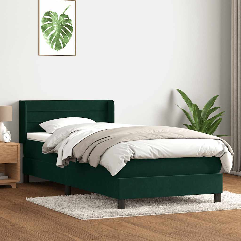 Cama com molas/colchão verde-escuro 80x220 cm veludo