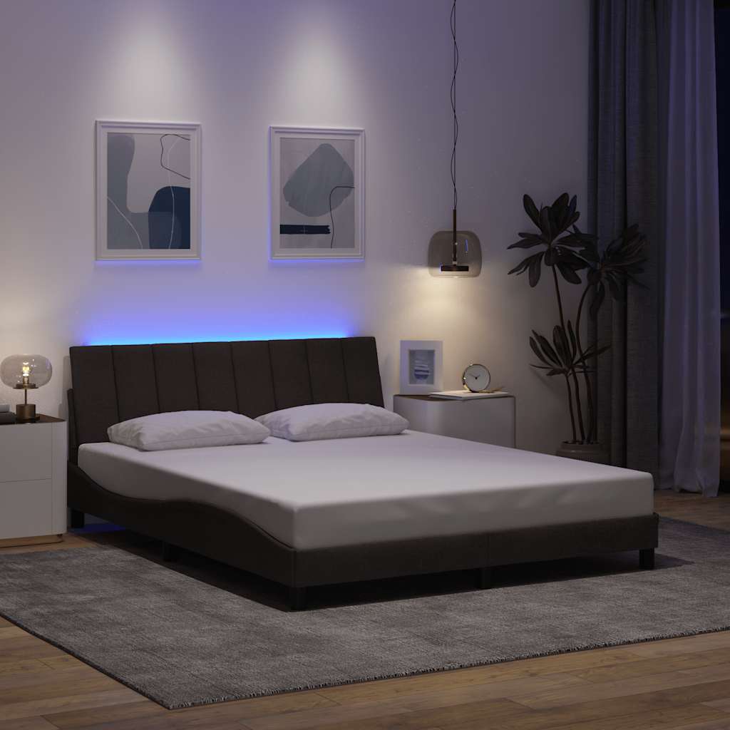 Estrutura de cama sem colchão hanko 160x200 cm tecido castanho-escuro