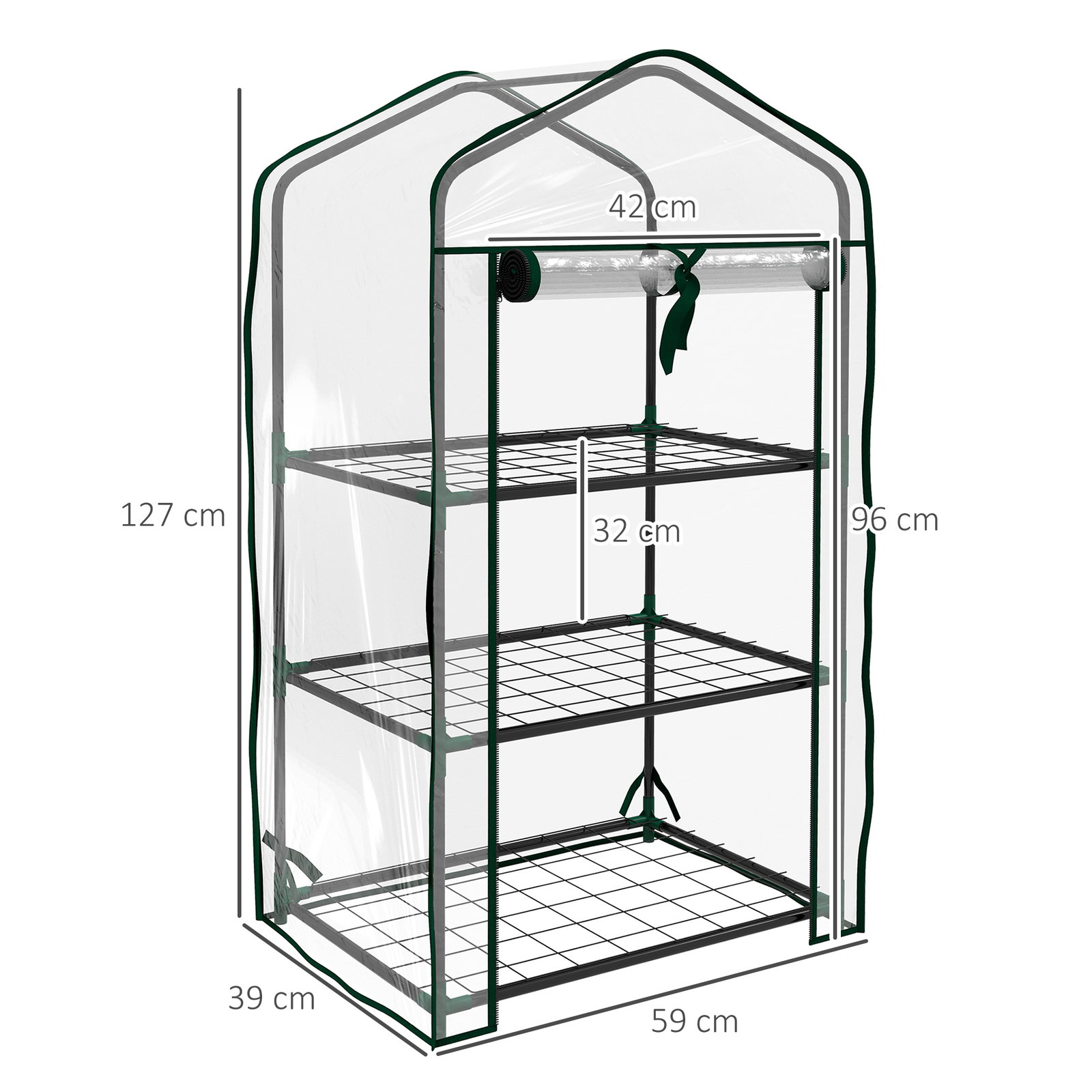 Estufa de jardim de 3 níveis estufa de terraço com 3 prateleiras para cultivo de plantas flores 59x39x127 cm transparente