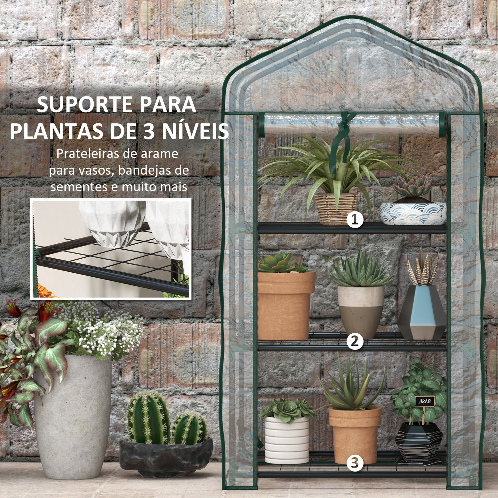 Estufa de jardim de 3 níveis estufa de terraço com 3 prateleiras para cultivo de plantas flores 59x39x127 cm transparente