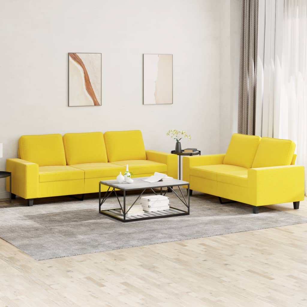 2 Pcs conjunto de sofás tecido amarelo-claro