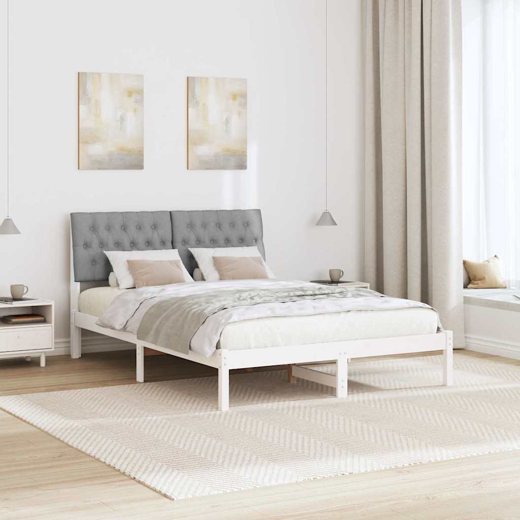 Estrutura de cama com cabeceira estofada branco 135 x 190 cm
