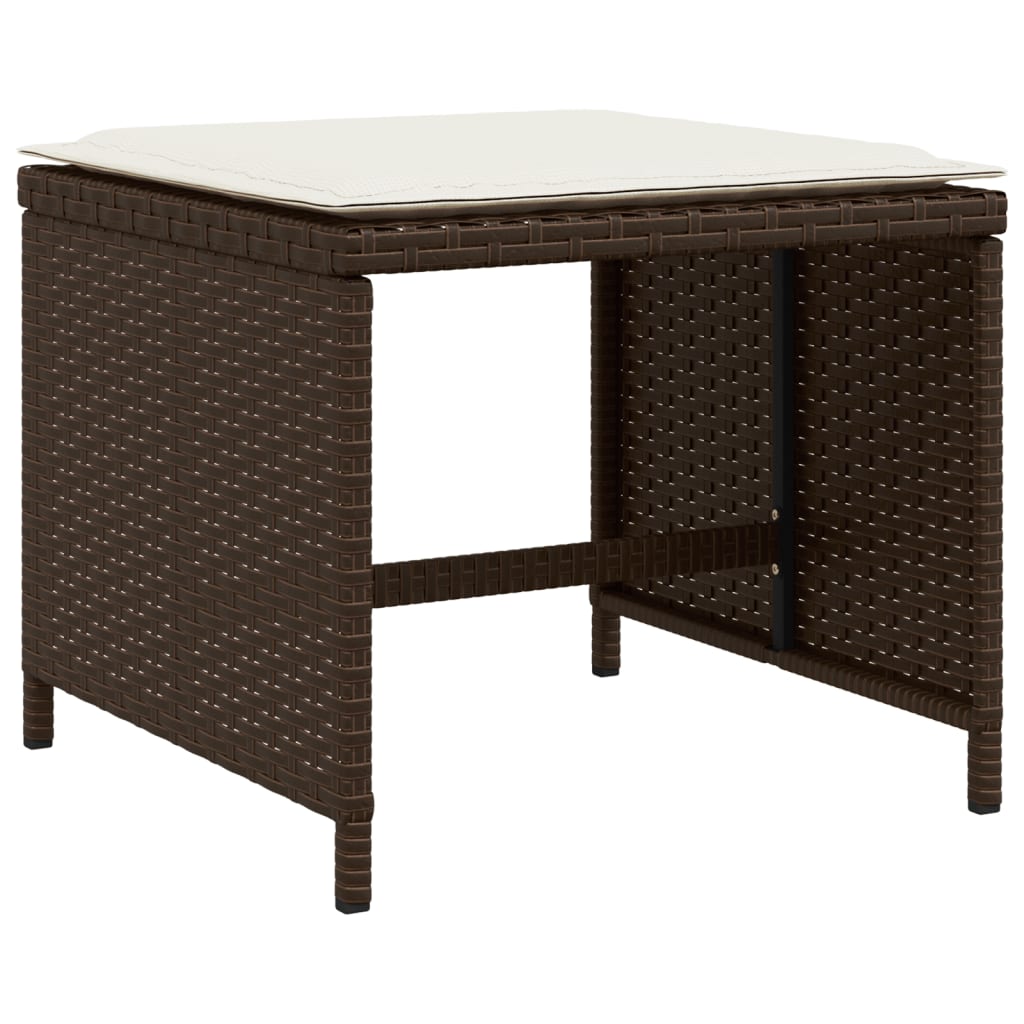 Bancos jardim com almofadões 4 pcs 40x40x35 cm vime PE castanho