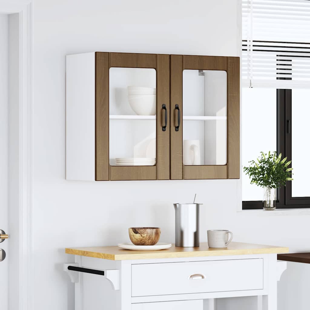 Armário de parede cozinha porta vidro lucca carvalho castanho