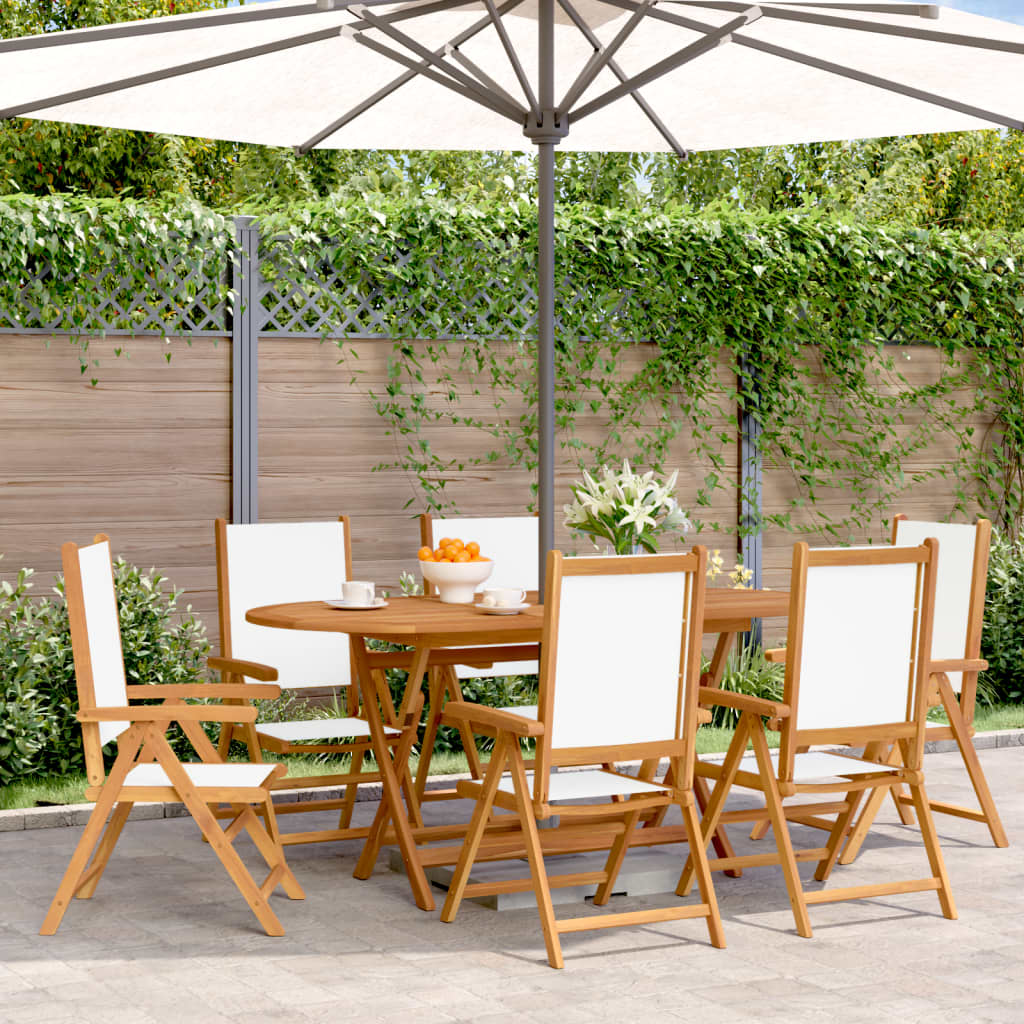 Cadeiras jardim reclin. 6 pcs tecido/madeira maciça branco nata