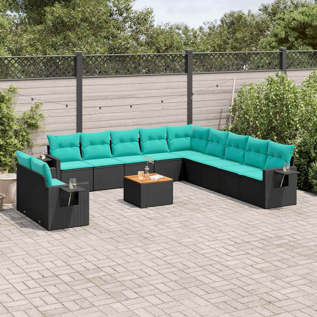 Conjunto de sofá de jardim com 12 peças e almofadas em rattan sintético preto