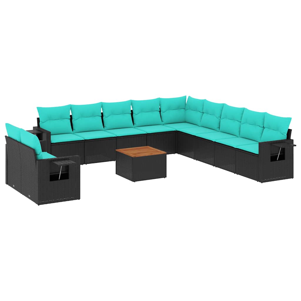 Conjunto de sofá de jardim com 12 peças e almofadas em rattan sintético preto