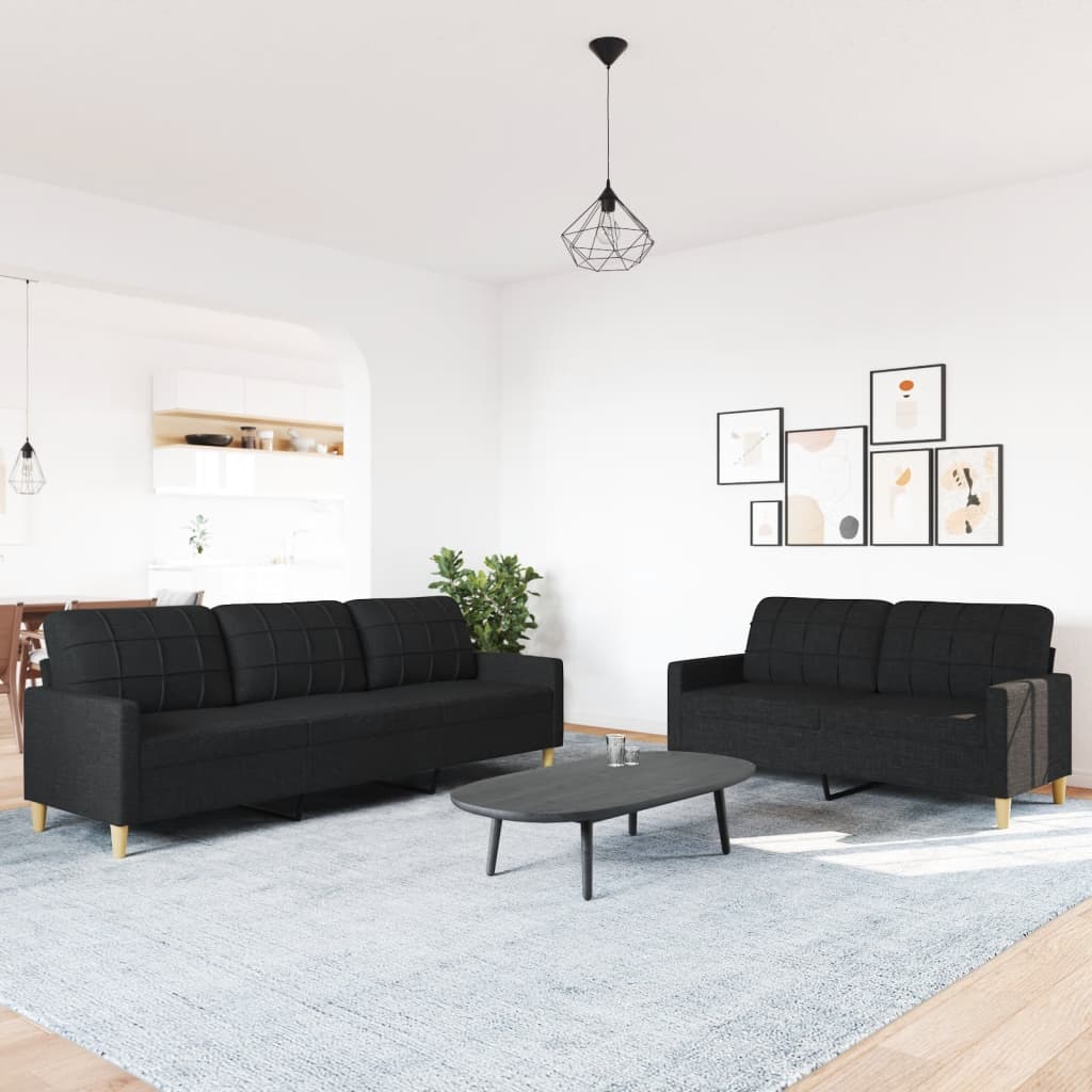 2 Pcs conjunto de sofás tecido preto
