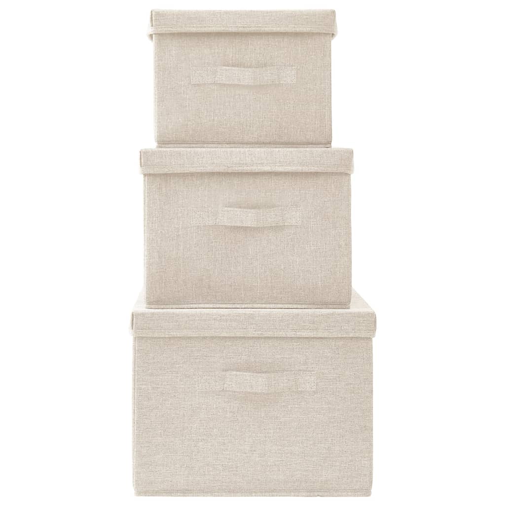 Conjunto caixas de arrumação empilháveis 3 pcs tecido cor creme