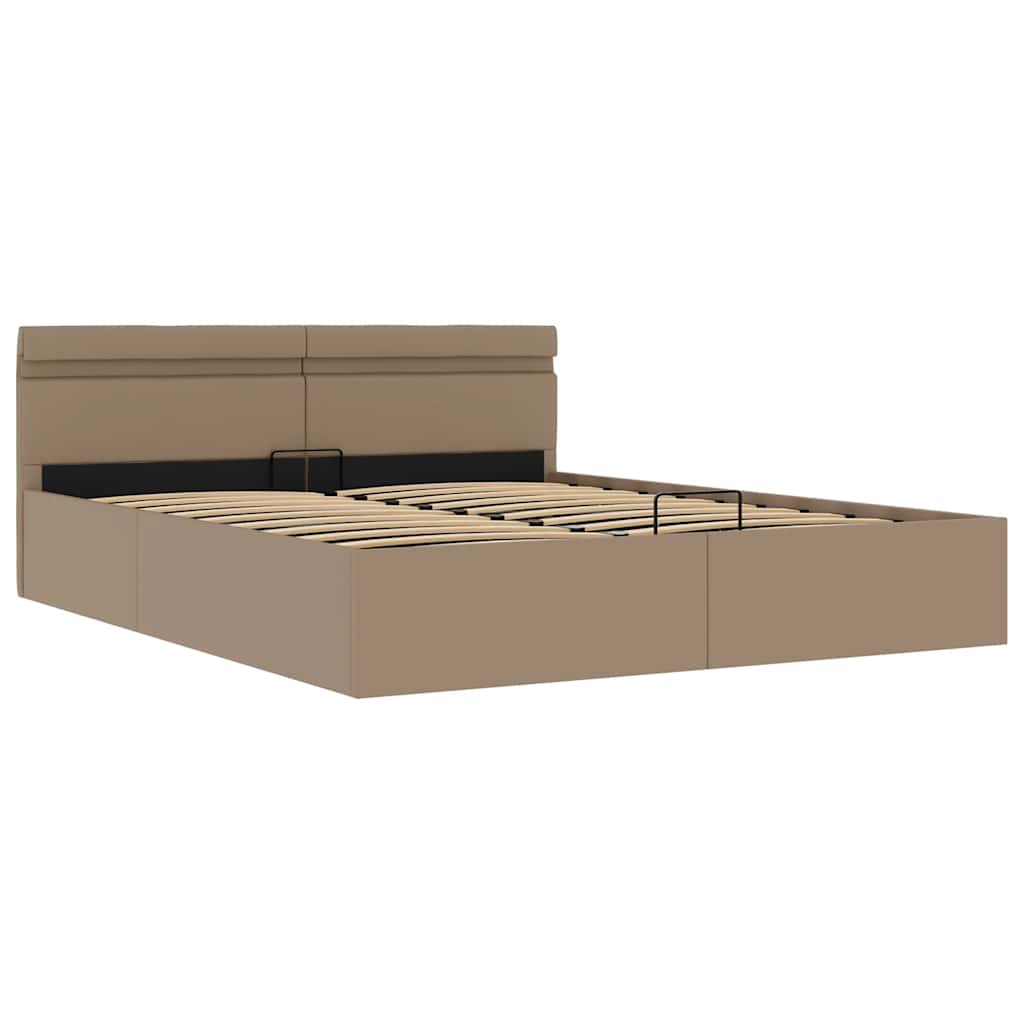 Cama hidrául. arrumação e LED 160x200cm couro artif. cappuccino