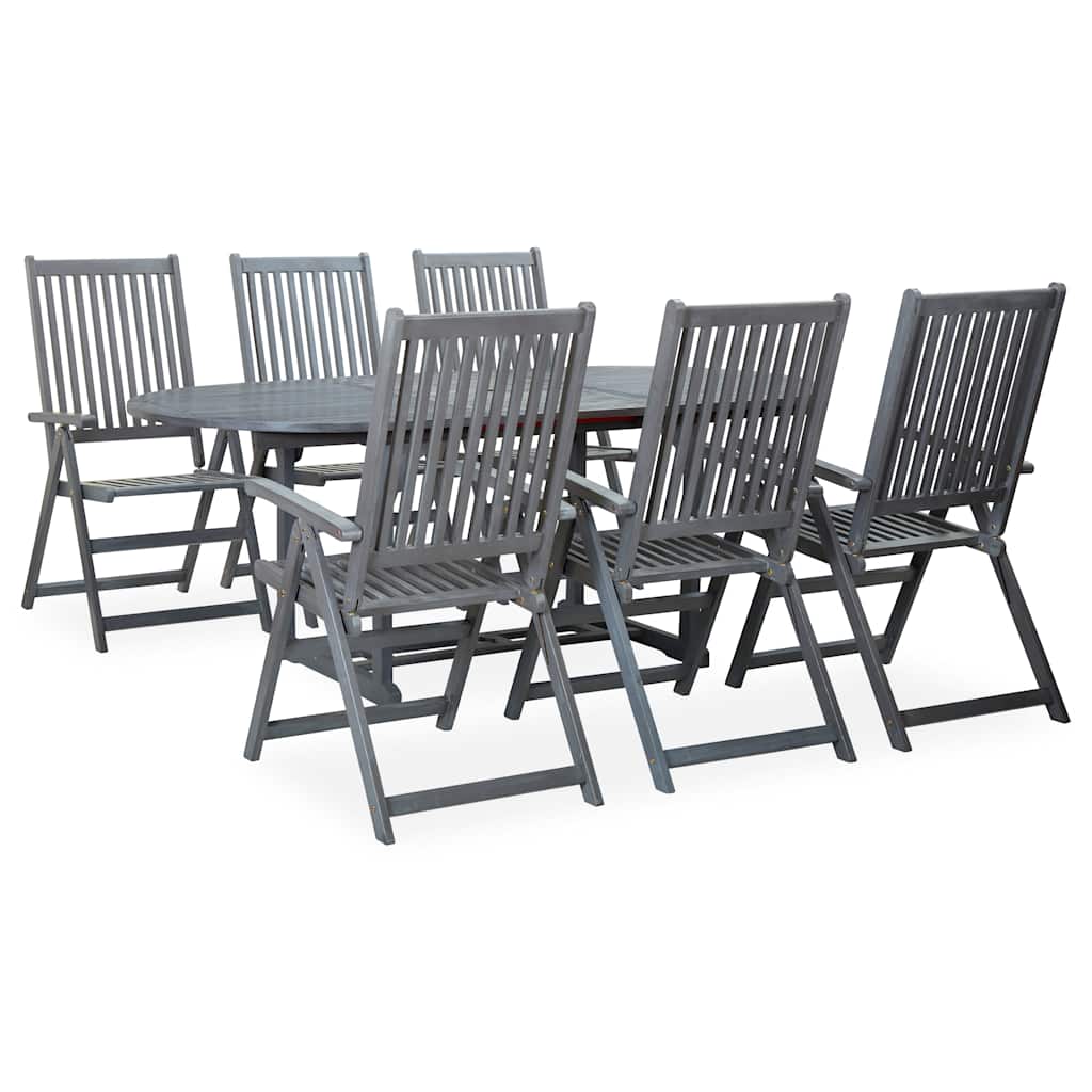 7 Pcs conjunto jantar exterior madeira acácia maciça cinzento