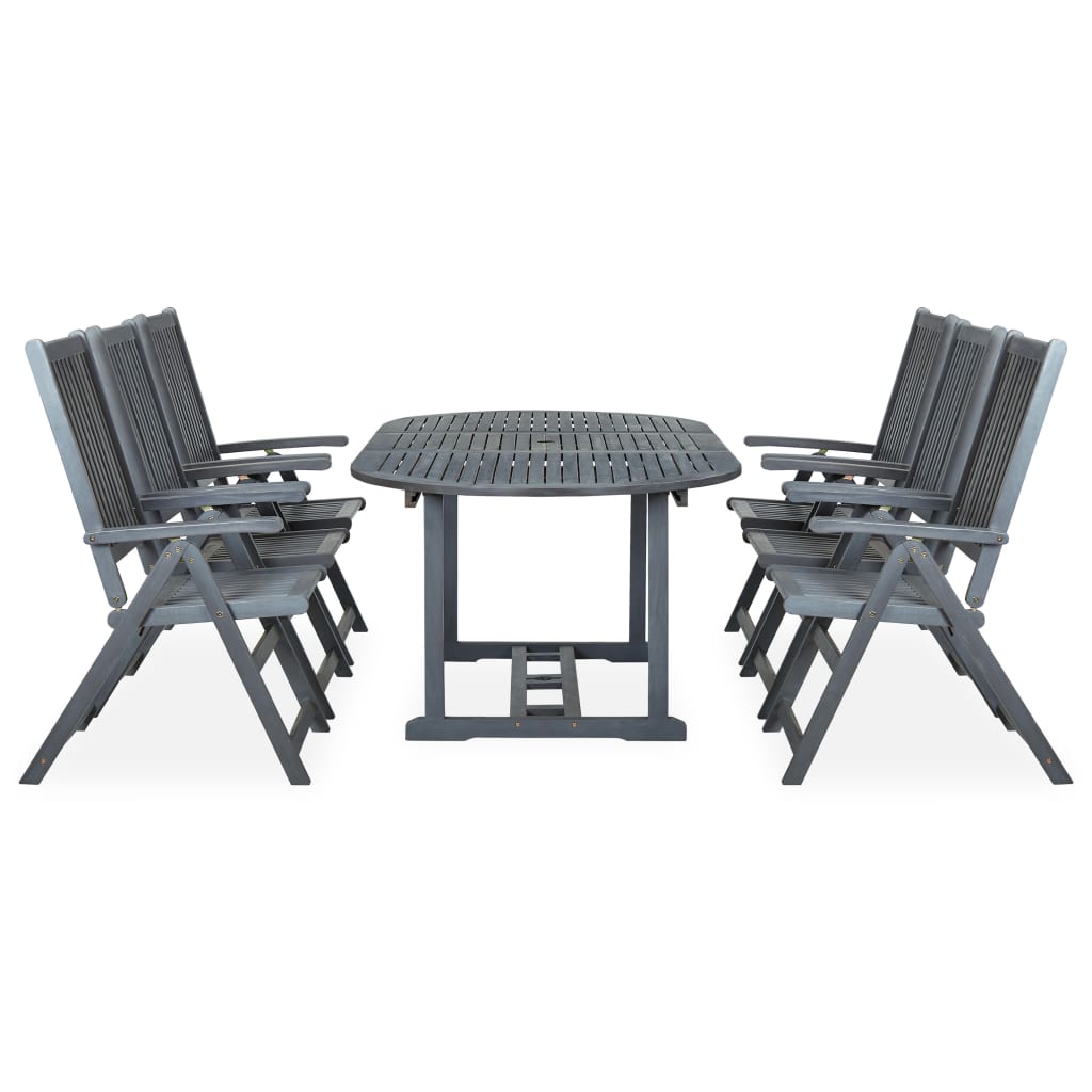 7 Pcs conjunto jantar exterior madeira acácia maciça cinzento