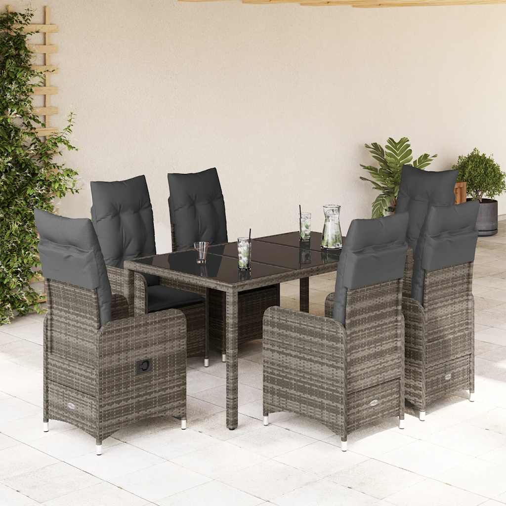 5 Pcs conjunto bistrô de jardim c/ almofadões vime PE cinza