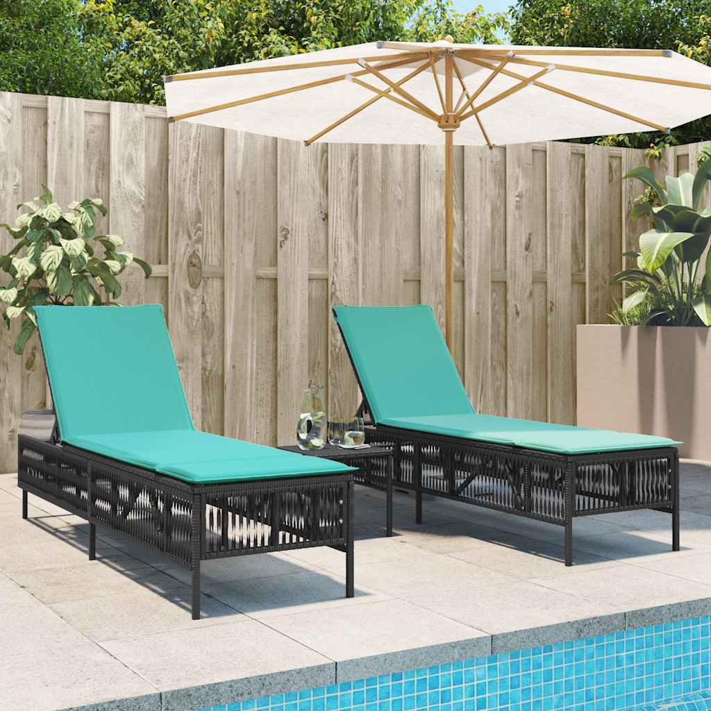 Espreguiçadeiras (2 peças) com mesa, em rattan sintético preto