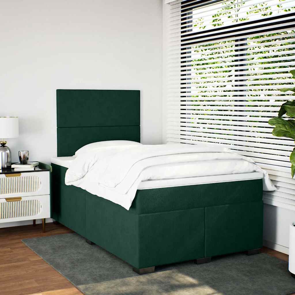 Cama boxspring com colchão 120x200 cm veludo verde-escuro