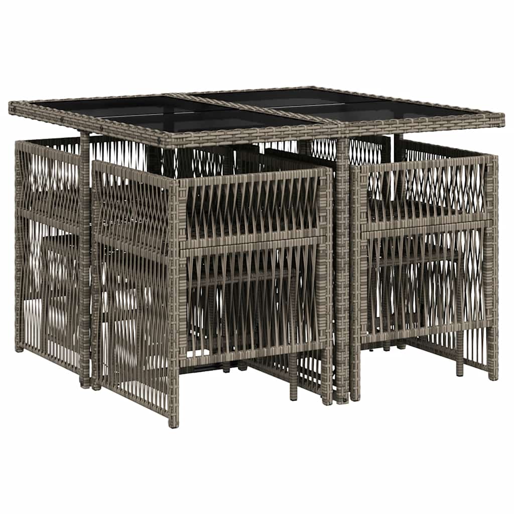 9 Pcs conjunto de jantar p/ jardim c/ almofadões vime PE cinza