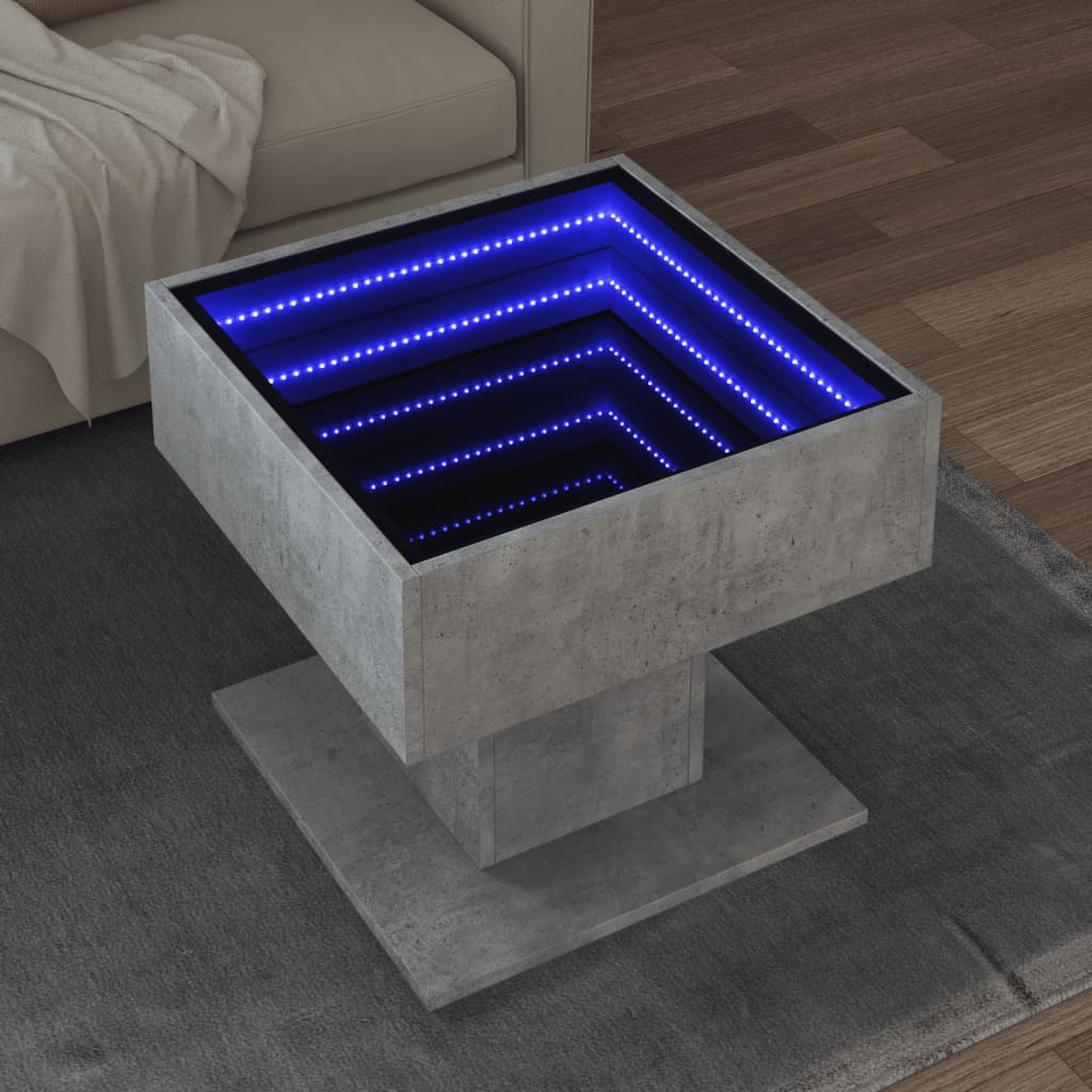 Mesa de centro c/ leds 50x50x45 cm madeira processada