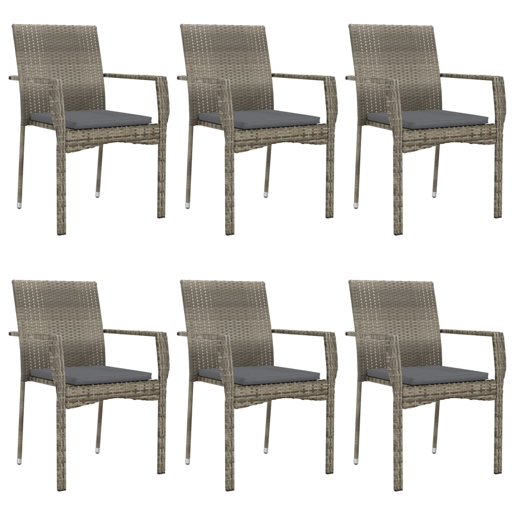 7 Pcs conjunto jantar jardim c/ almofadões vime PE preto/cinza