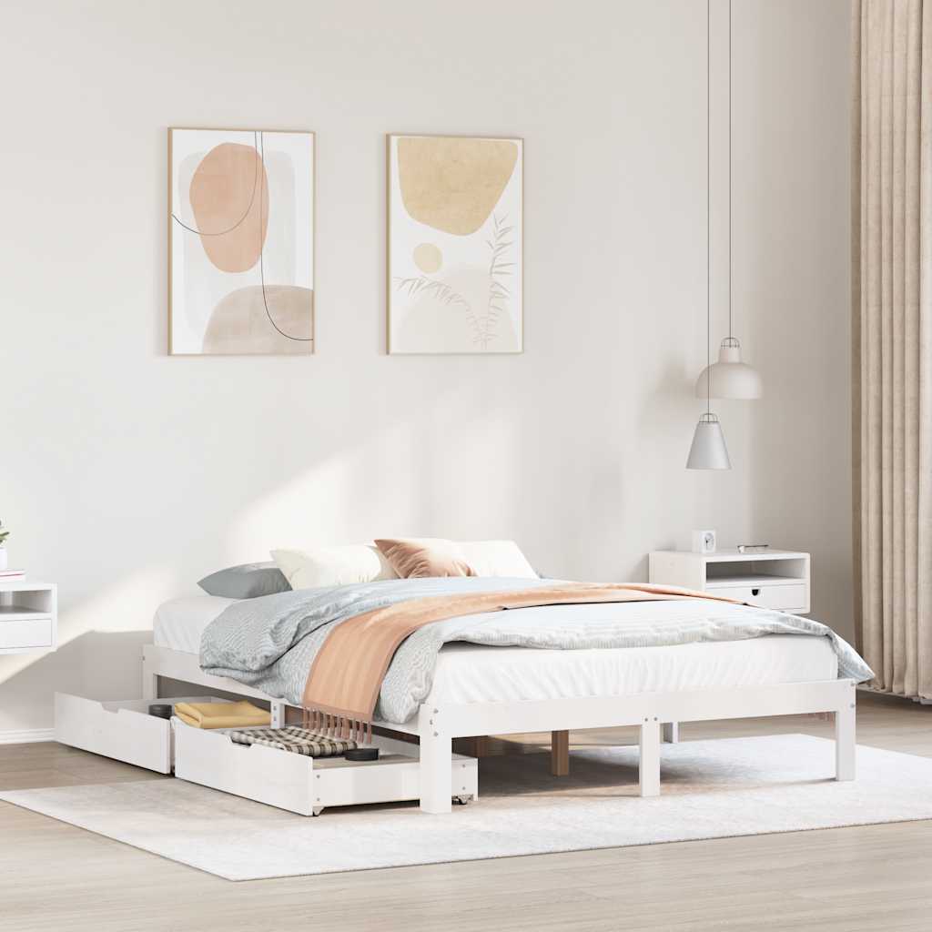 Estrutura de cama com gavetas 160x200 cm pinho maciço branco