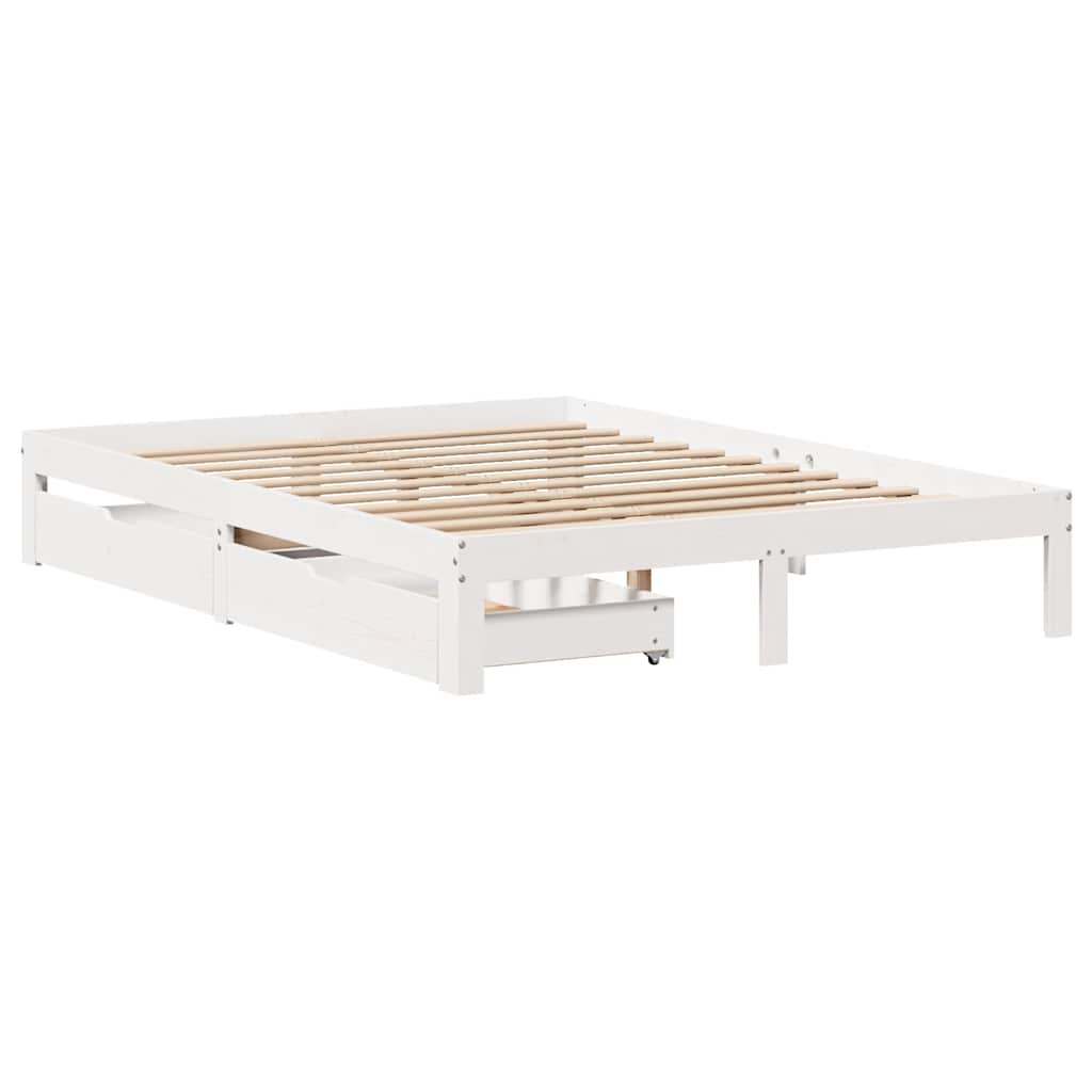 Estrutura de cama com gavetas 160x200 cm pinho maciço branco