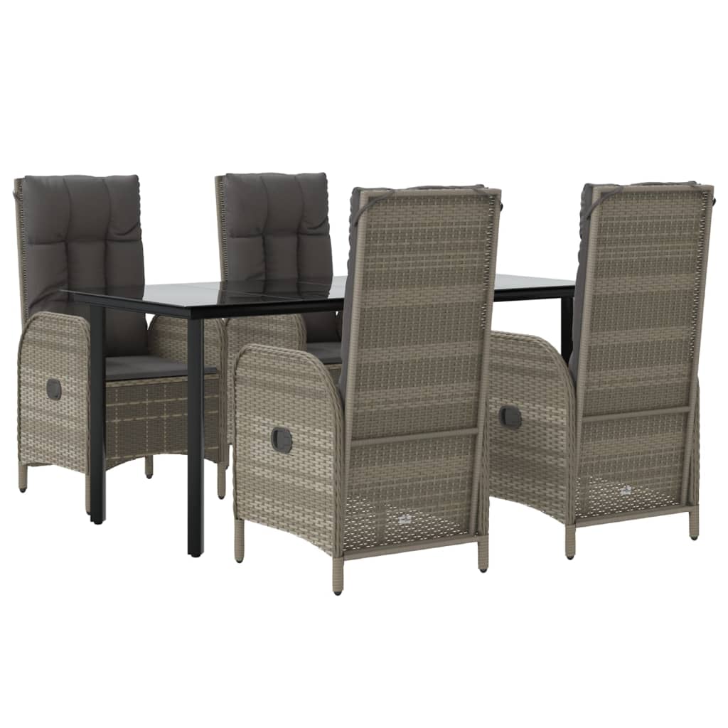 5 Pcs conjunto jantar jardim c/ almofadões vime PE preto/cinza